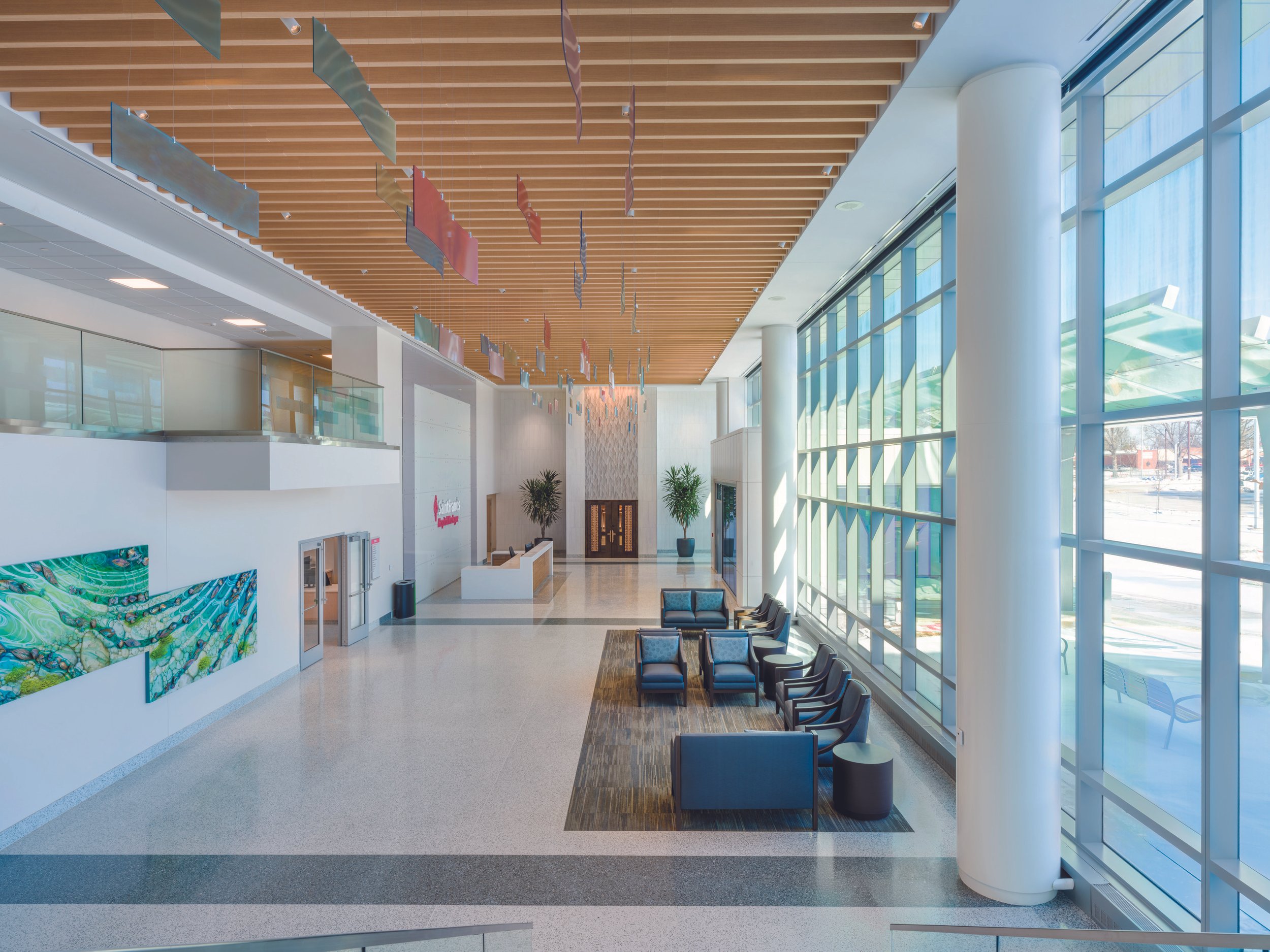 Lounge area of a Capital One Cafe lobby.