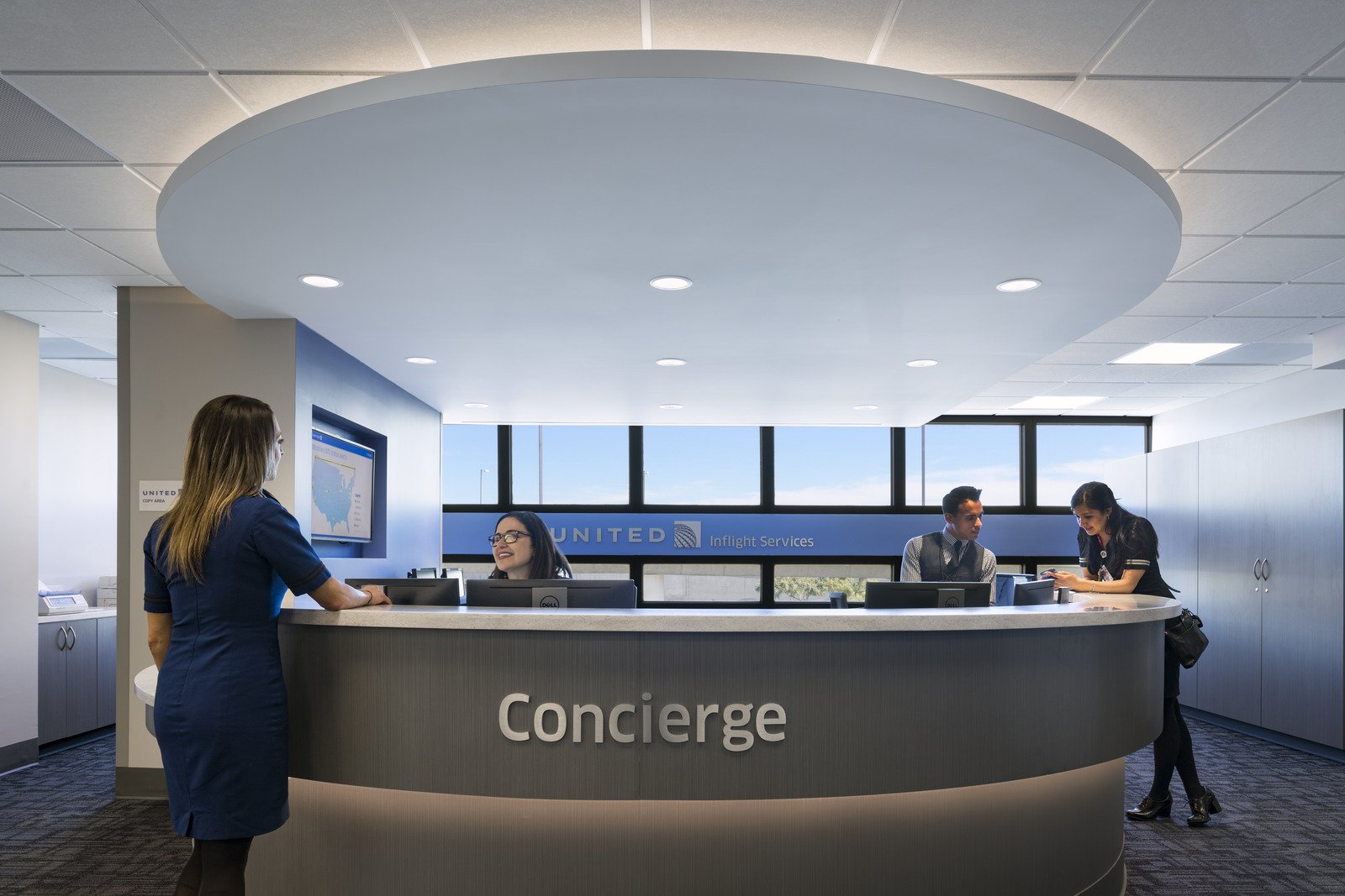 Airline lounge reception.
