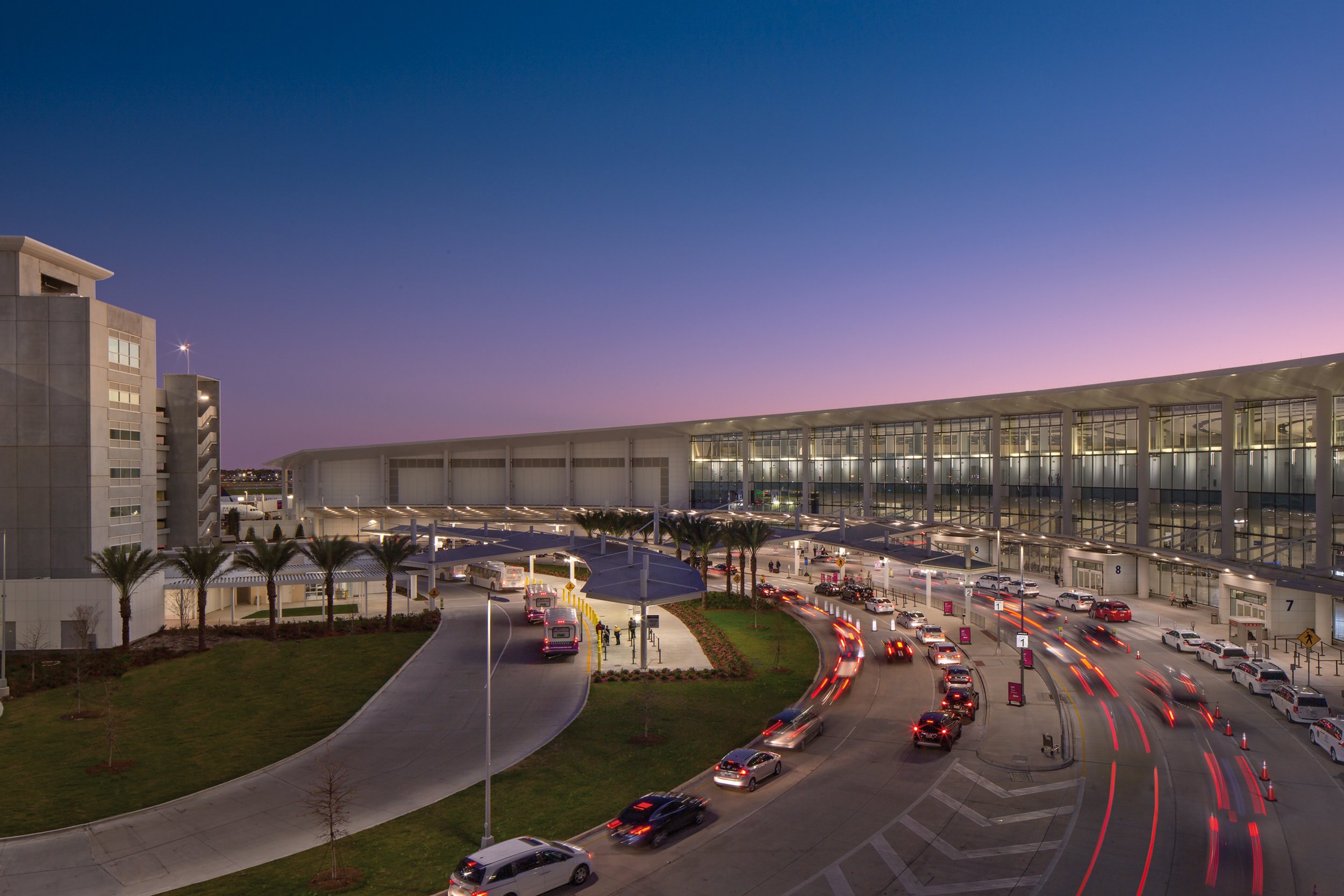A view of the entry to Louis Armstrong International terminal in New Orleans.